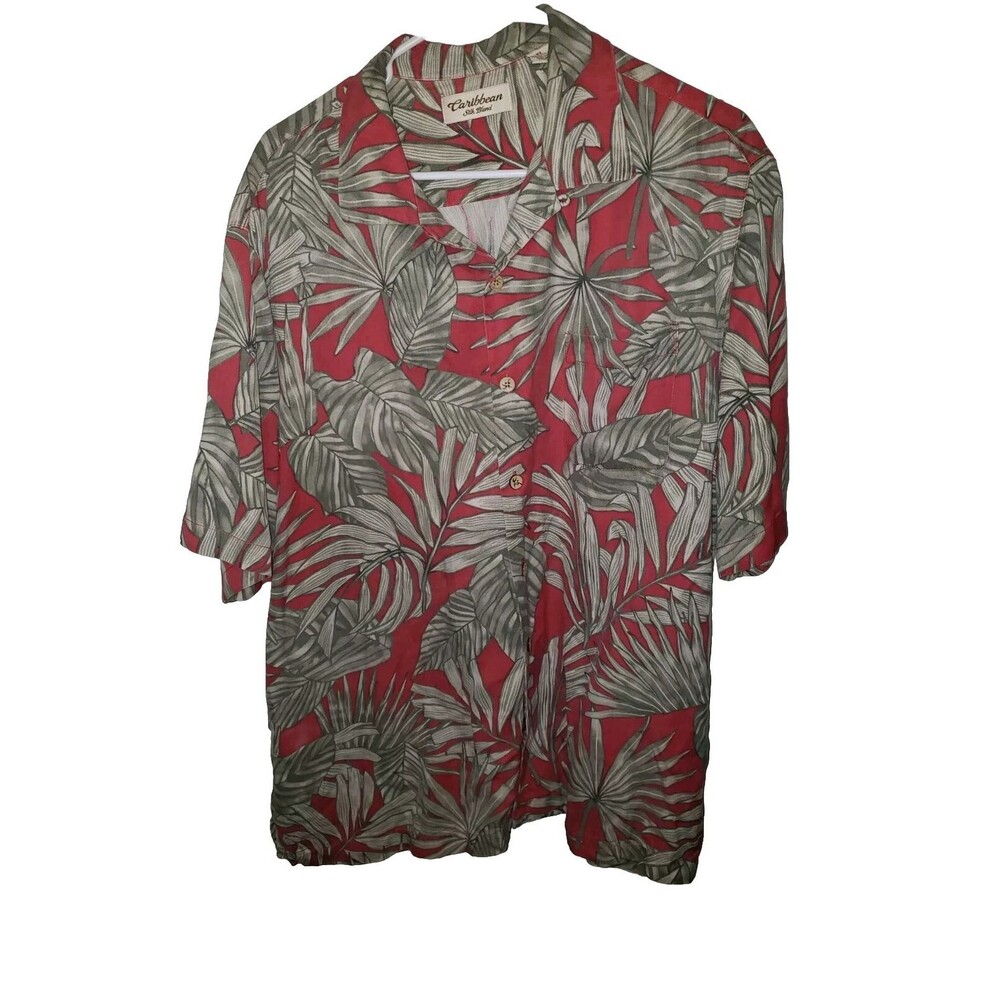 Caribbean Silk Blend Tropical Style Men's Short Sleeve Button Up  Size XL